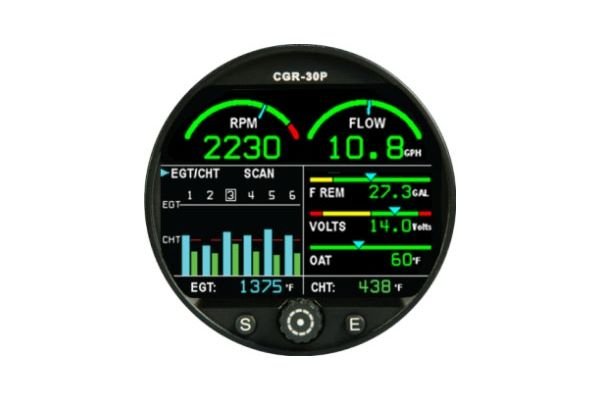 CGR-30P-6-B Primary Engine Monitor, 6-Cylinder Basic Package with RPM, EGT/CHT Bar Graph, Fuel Flow, OAT & Volts