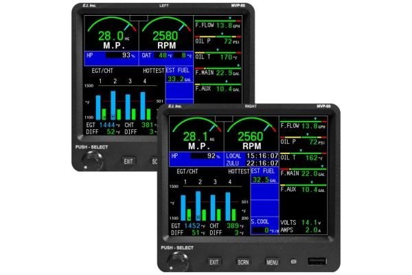 Electronics International MVP-50 Glass Panel Twin Engine Monitors for 4 cylinder, TSO