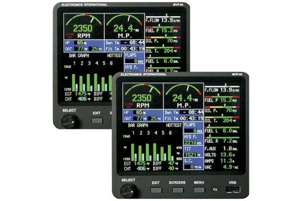 Electronics International MVP-50 Glass Panel Twin Engine Monitors for 6 cylinder, TSO