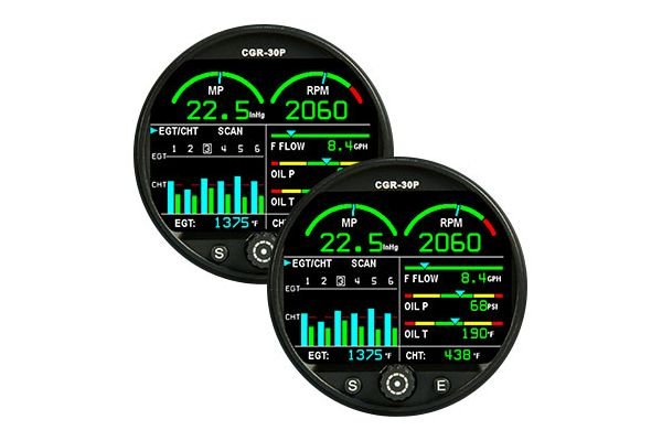 CGR-30P 6-Cylinder Primary Twin Engine Monitors, Premium (2 Monitors) w/RPM, EGT/CHT & 10 Functions