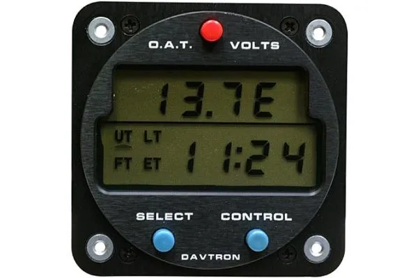 Digital Chronometer with OAT/Voltmeter, 2.25″ Rear Mount, FAA-PMA Approved